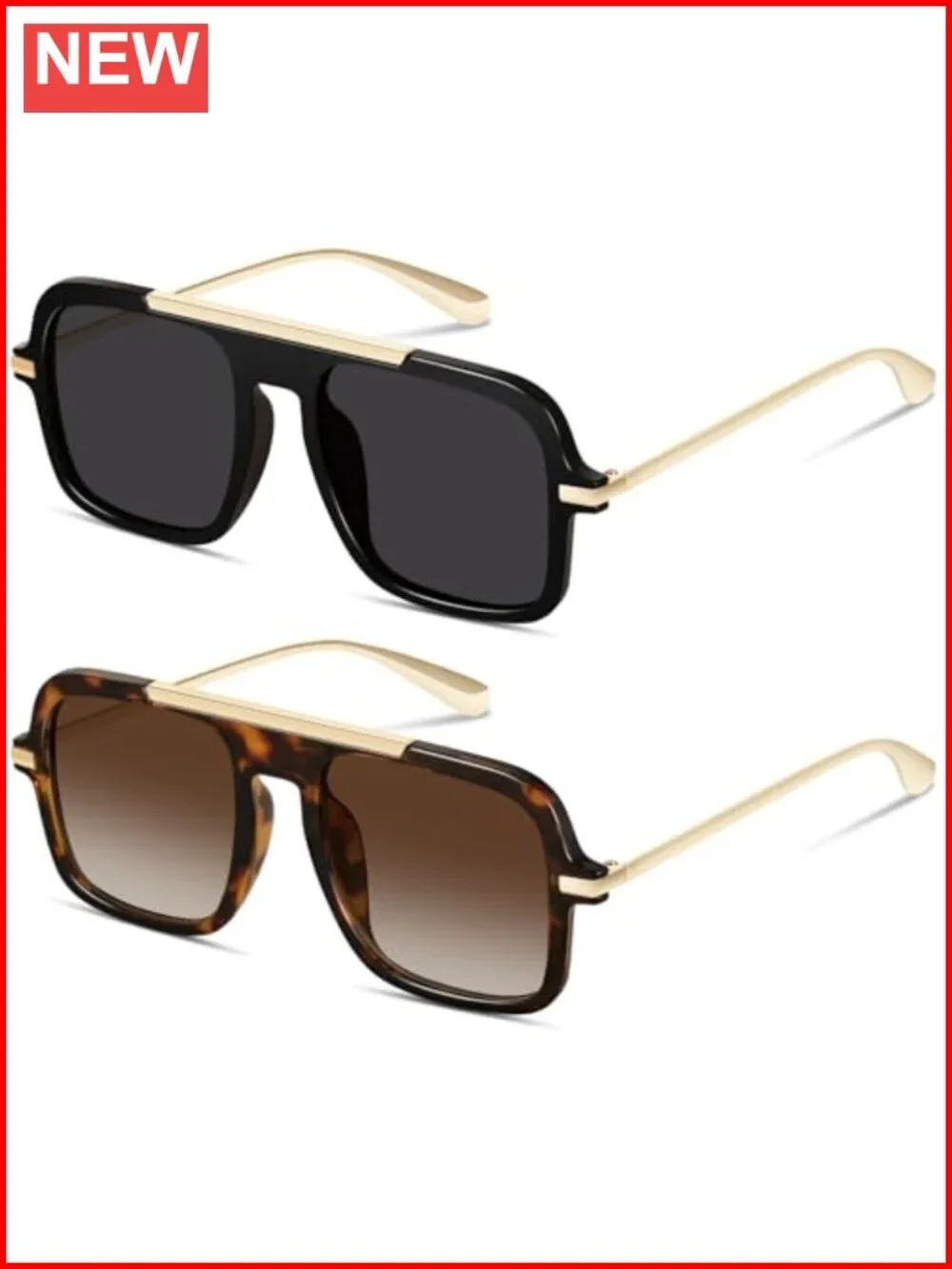 Retro Square Aviator Sunglasses UV400 Protection Metal Frame Unisex
